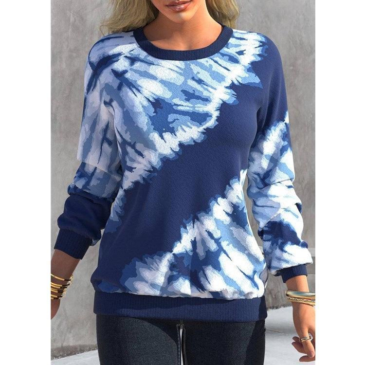 Women's Sweatshirt Tie Dye Print Crew Neck Raglan Casual Loose Sweatshirt