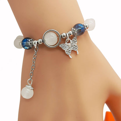 Bracelet Butterfly Ball Bracelet Female Ins Special-interest Design Aquamarine Gray Moonlight