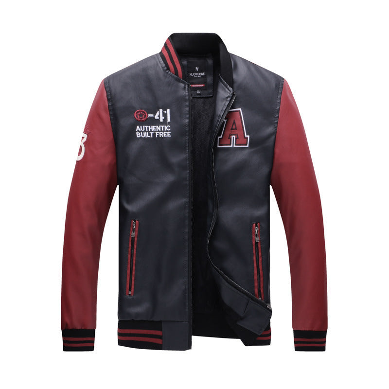 collar Men's Leather Jacket Fashion Casual Men's Pu Leather Jacket, All-match Stand-collar Men's Leather Jacket