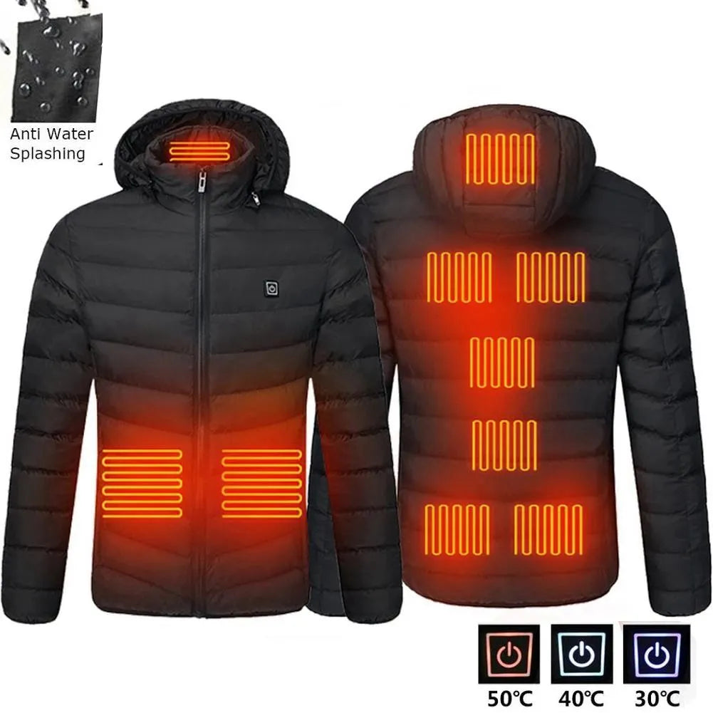 Men Winter Warm USB Heating Jackets Smart Thermostat Pure Color Hooded Heated Clothing Waterproof  Warm Jackets - sumet.shop