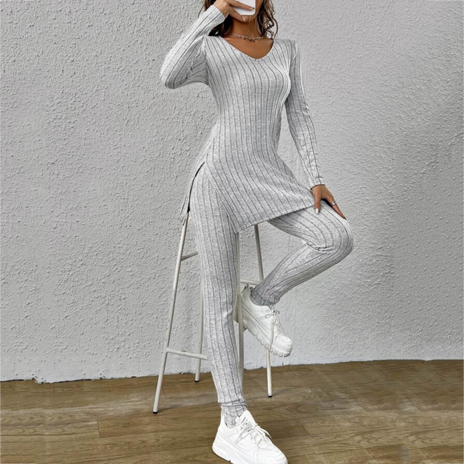 Long Sleeve Trousers Split Round-neck Shirt Loose Smart Trousers Suit