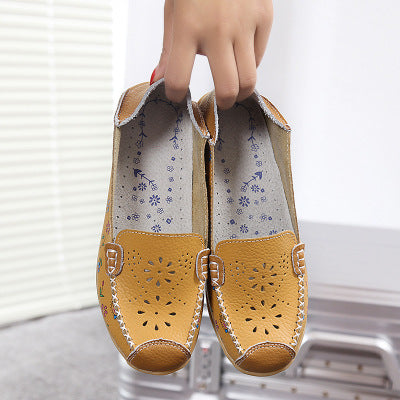 Leather printed women's shoes hole shoes