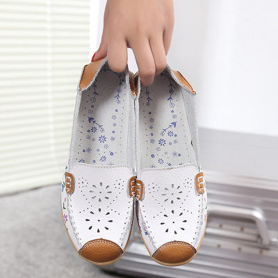 Leather printed women's shoes hole shoes