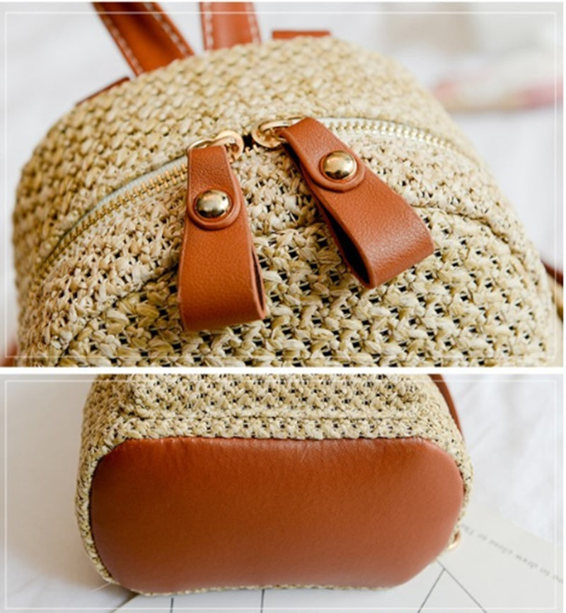 Backpack Straw Woven Backpack Small  Hollow Solid Color