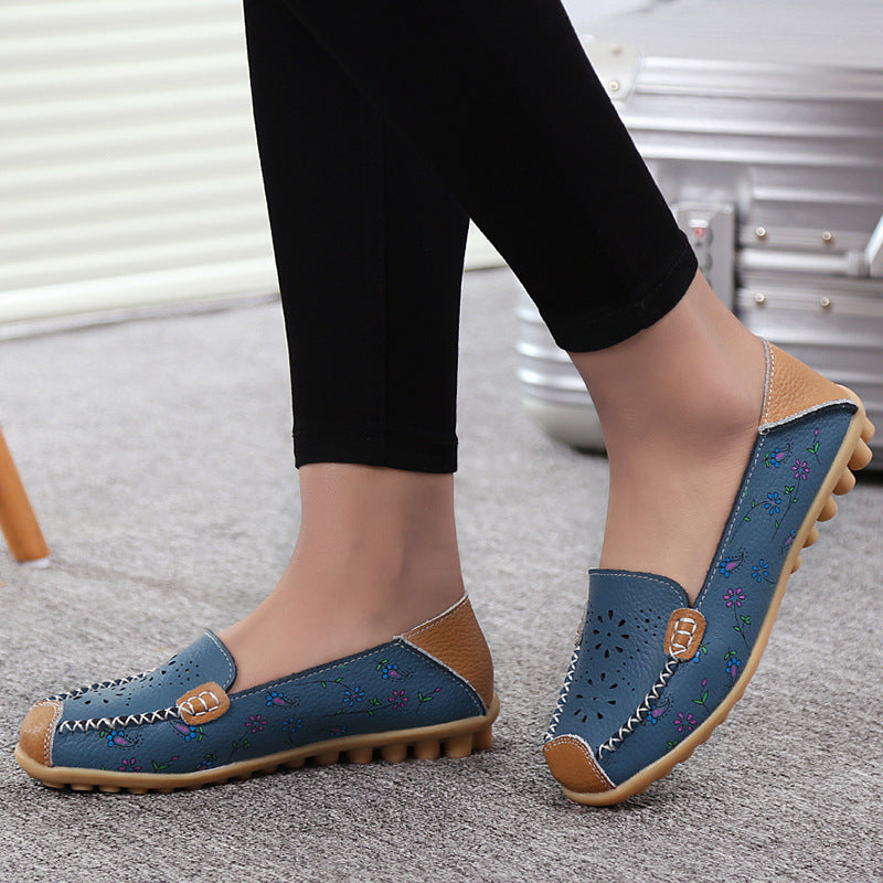 Leather printed women's shoes hole shoes