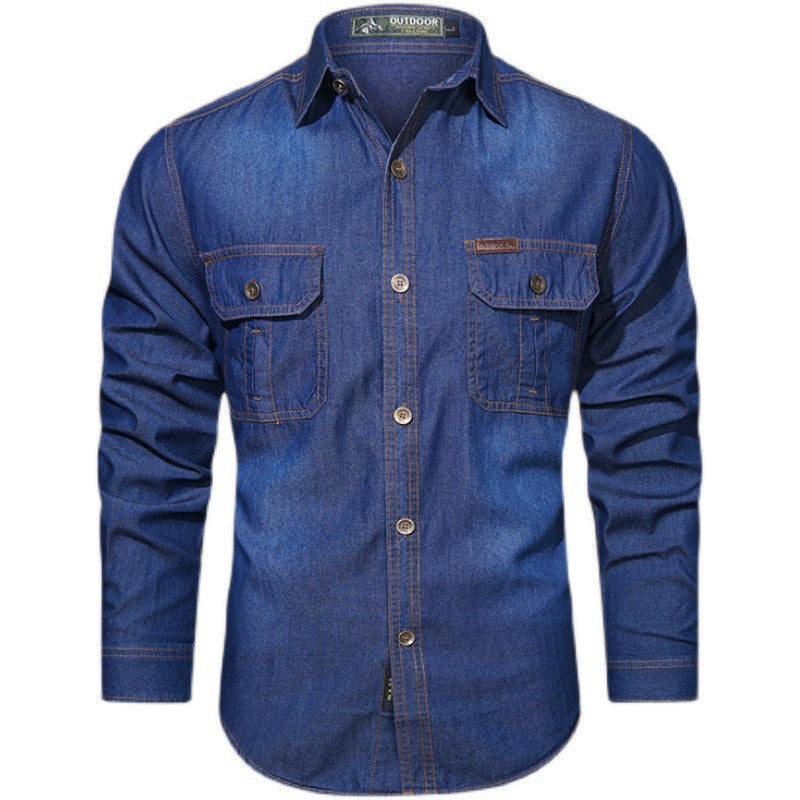 Denim Long-sleeved Shirt  Cotton Bamboo Denim Long-sleeved Shirt Men's Casual Cotton Washed Jacket