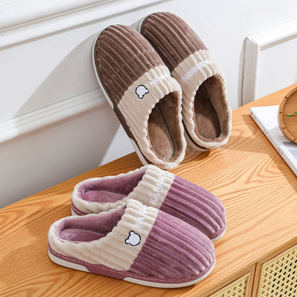 Winter Slippers Bear Embroidery Slippers Home Couple Winter Shoes