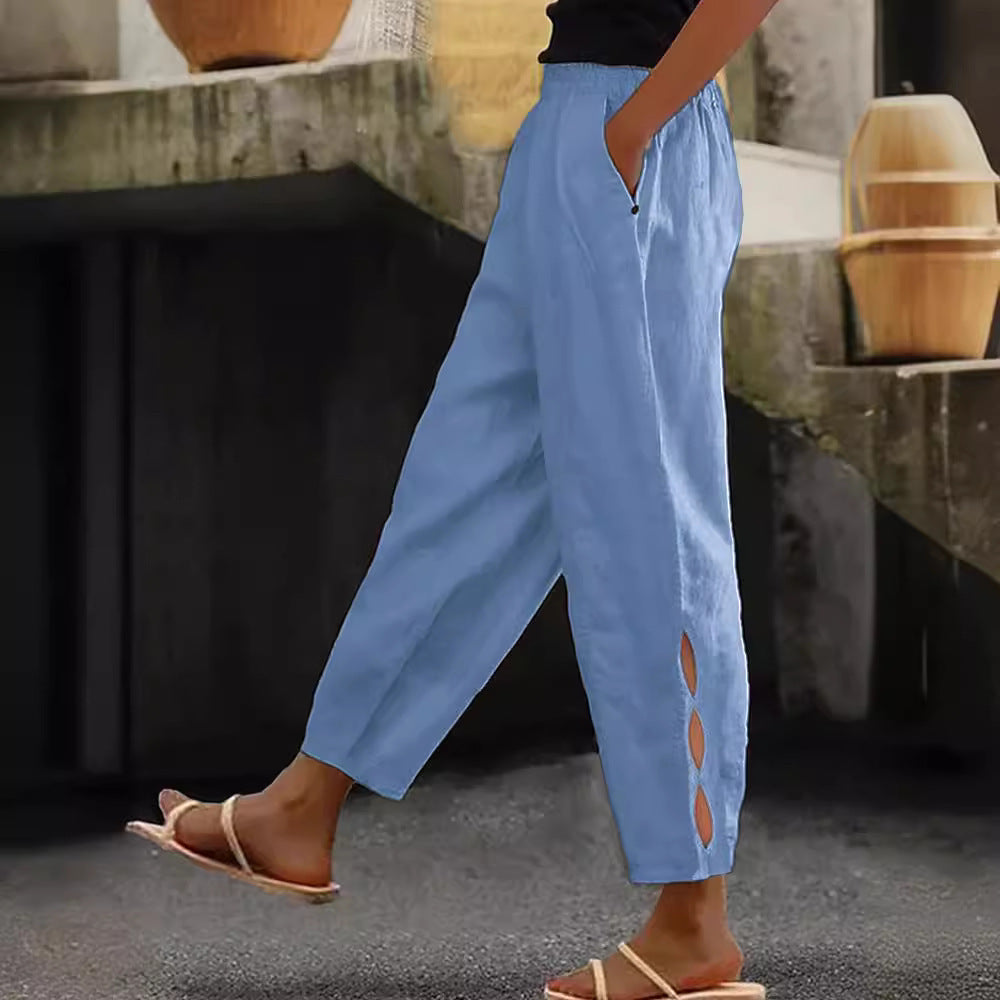 Foot Hollow-out Button Trousers