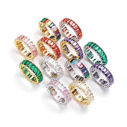 Titanium Steel Ring Niche Colorful Multi-color Zircon Titanium Steel Ring