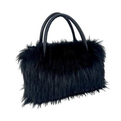 European And American Square Plush Bag Artificial Fur Raccoon Fur Portable Large Capacity Totes