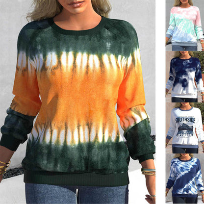 Women's Sweatshirt Tie Dye Print Crew Neck Raglan Casual Loose Sweatshirt