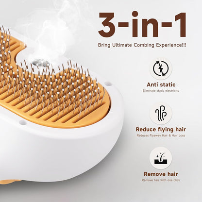 Universal Pet Steam Brush For Cats And Dogs 3-in-1 Spray Hair Removal Comb With Waterless Shampoo