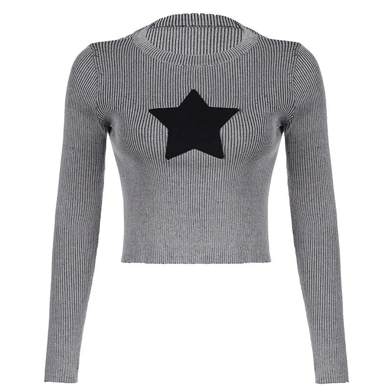 Pullover Vertical Round long sleeve shirt Neck Pullover Knitted Casual Top