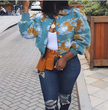 Womens Stylish Casual Jacquard Plush Jacket