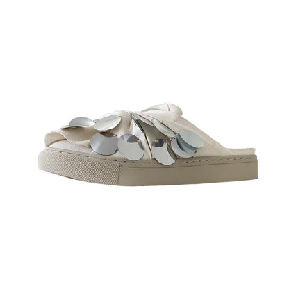 Women's Outer Wear Shoes Baotou Semi-sequined Small White Shoes Slippers Women's Outer Wear