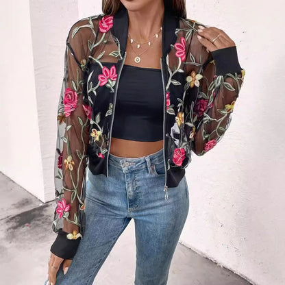Fashionable Lace Mesh Jacket With A Stylish Hollowed-out Design