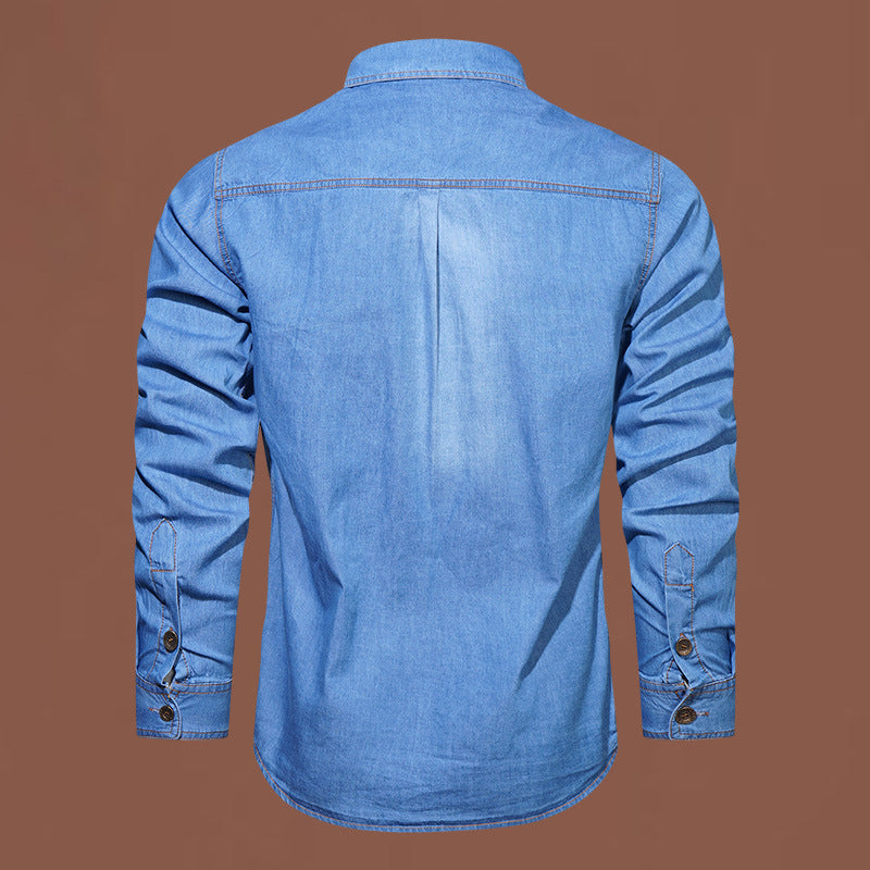 Denim Long-sleeved Shirt  Cotton Bamboo Denim Long-sleeved Shirt Men's Casual Cotton Washed Jacket