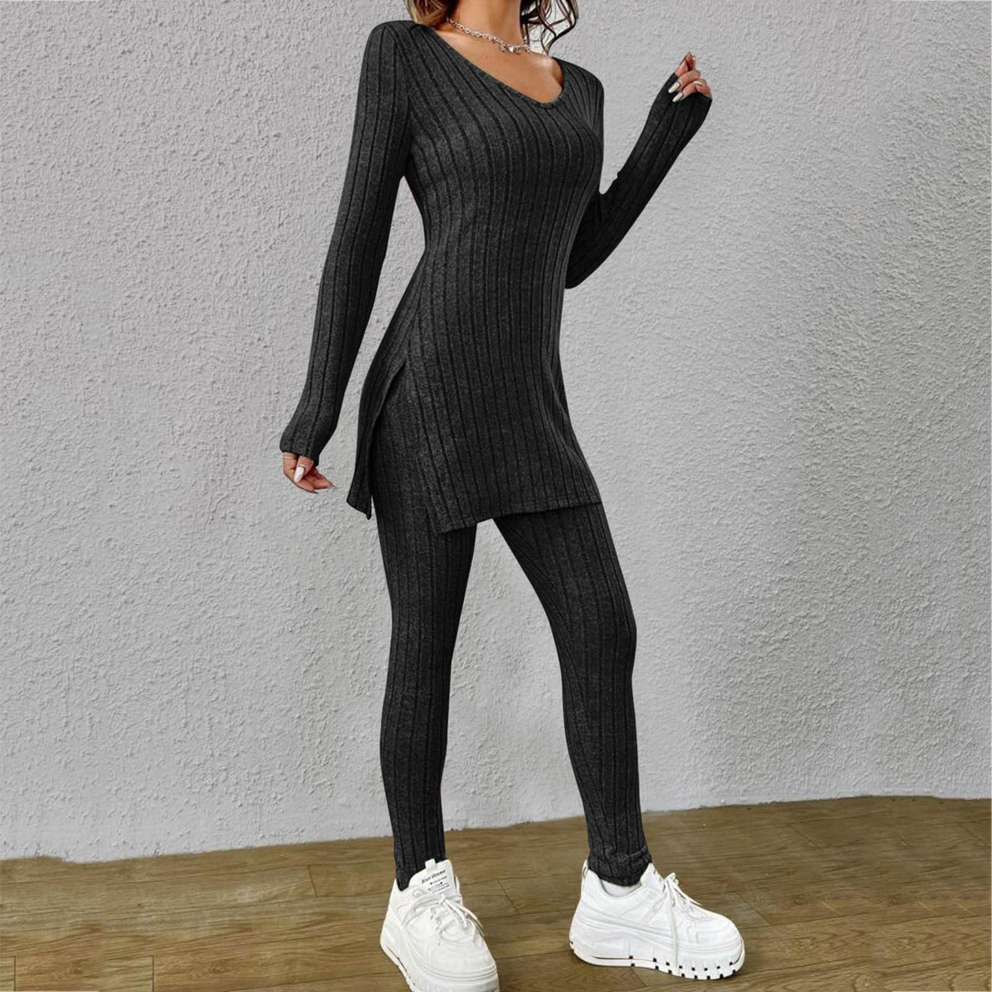 Long Sleeve Trousers Split Round-neck Shirt Loose Smart Trousers Suit