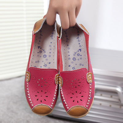 Leather printed women's shoes hole shoes