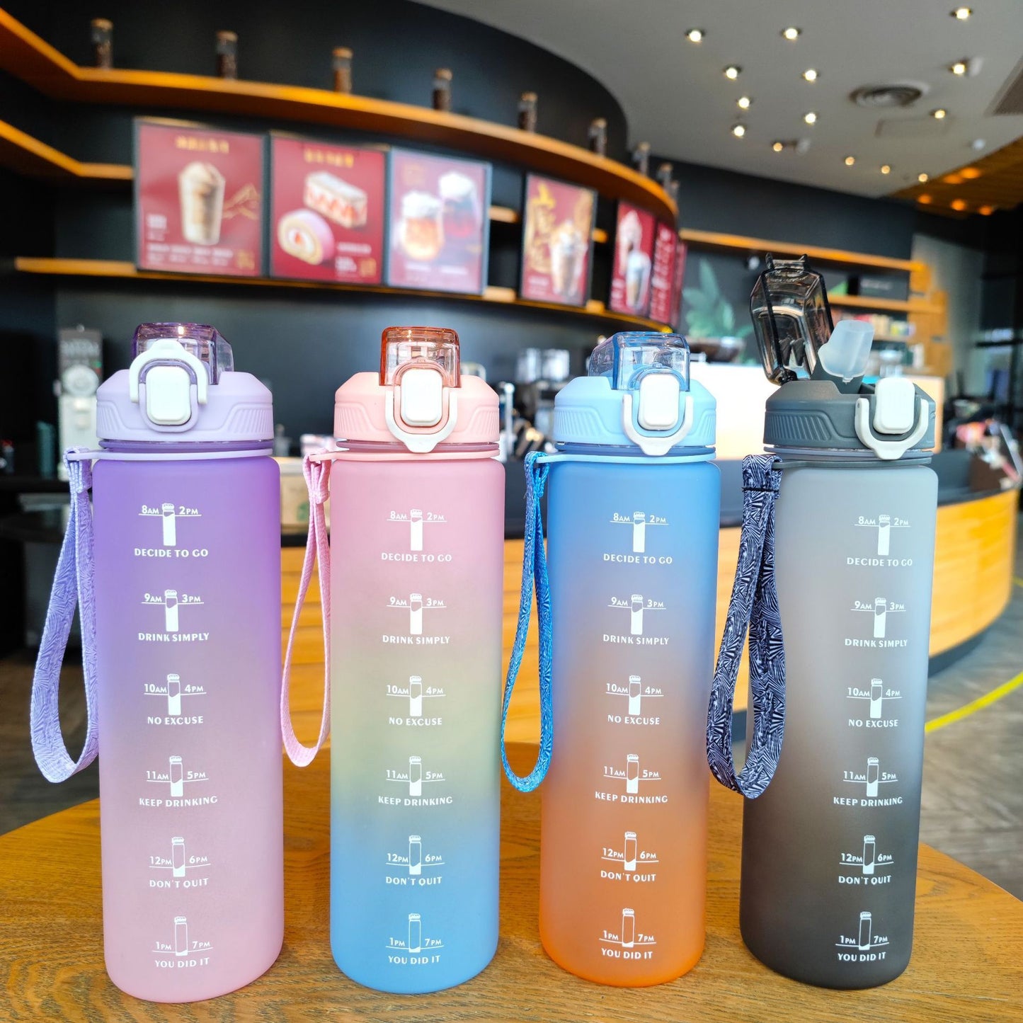 Gradient Plastic Duckbill Straw Sports Water Bottle