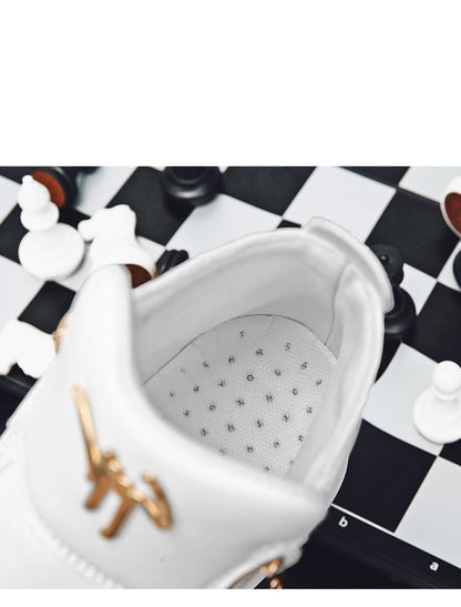 White Leather Boots Wedding Photography White Leather Boots Personality Metal Men's Shoes Double Zipper Fashion Brand Sports Casual Borad Shoes