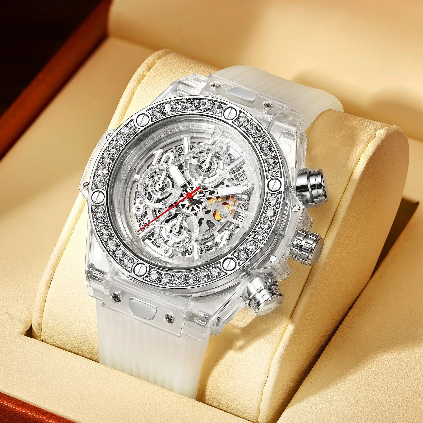Watch Waterproof Diamond Inlaid Transparent Quartz Watch Waterproof