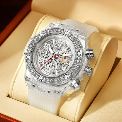 Watch Waterproof Diamond Inlaid Transparent Quartz Watch Waterproof