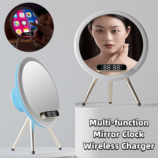 Wireless Charger Digital Clock Time USB LED Mirror Alarm Clock