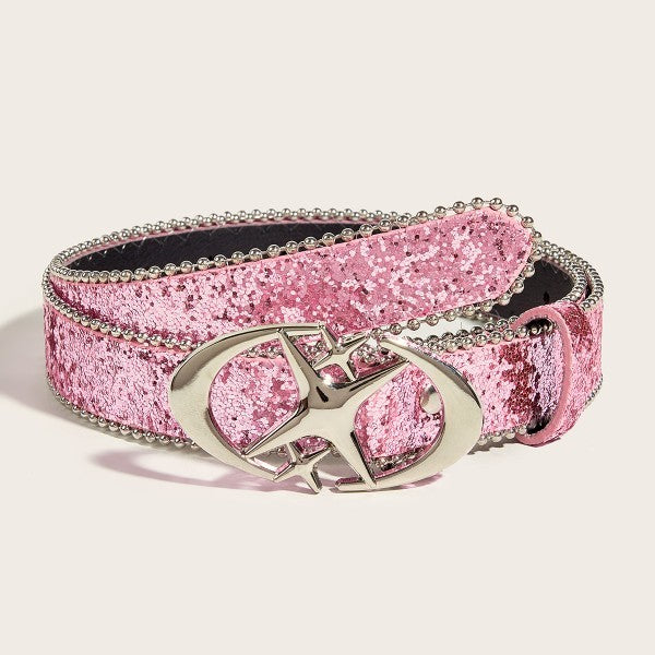 Women's Silver Belt With Sequin Buckle Belt - sumet.shop