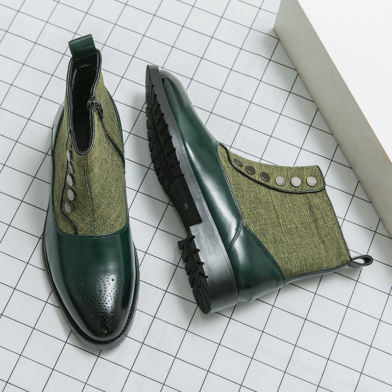 Casual Men's Leather Shoes Cloth Stitching High Top Wild British Martin Casual Men's Leather Shoes