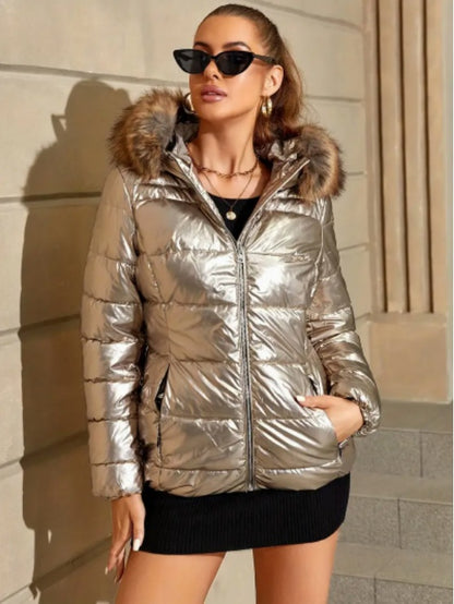 Women's Winter Ultralight Padded Jacket With Hooded Fur Collar Detachable
