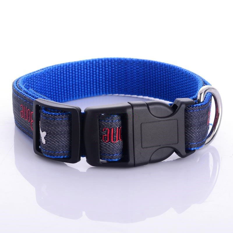 Jeans Dog Collar Embroidered Leather Dog Bone Choker Leash