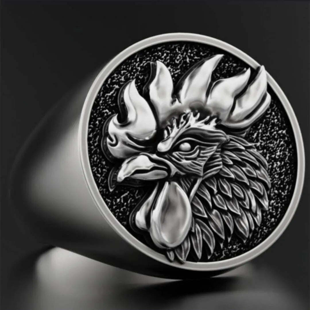 Golden Rooster's Men's Ring Head Oil Dripping Bully Men's Ring