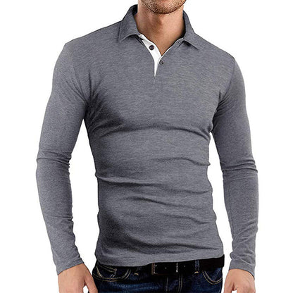 T-shirt Men Men's Long-sleeved Solid Color Lapel T-shirt Men