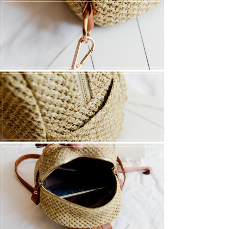 Backpack Straw Woven Backpack Small  Hollow Solid Color