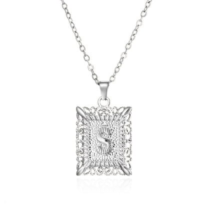 Stainless Steel 26 Letters Titanium Steel Square Pendant - sumet.shop