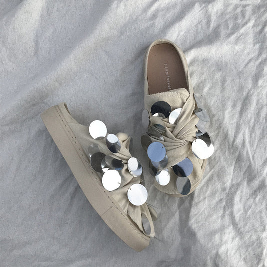 Women's Outer Wear Shoes Baotou Semi-sequined Small White Shoes Slippers Women's Outer Wear