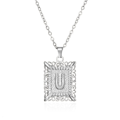Stainless Steel 26 Letters Titanium Steel Square Pendant - sumet.shop