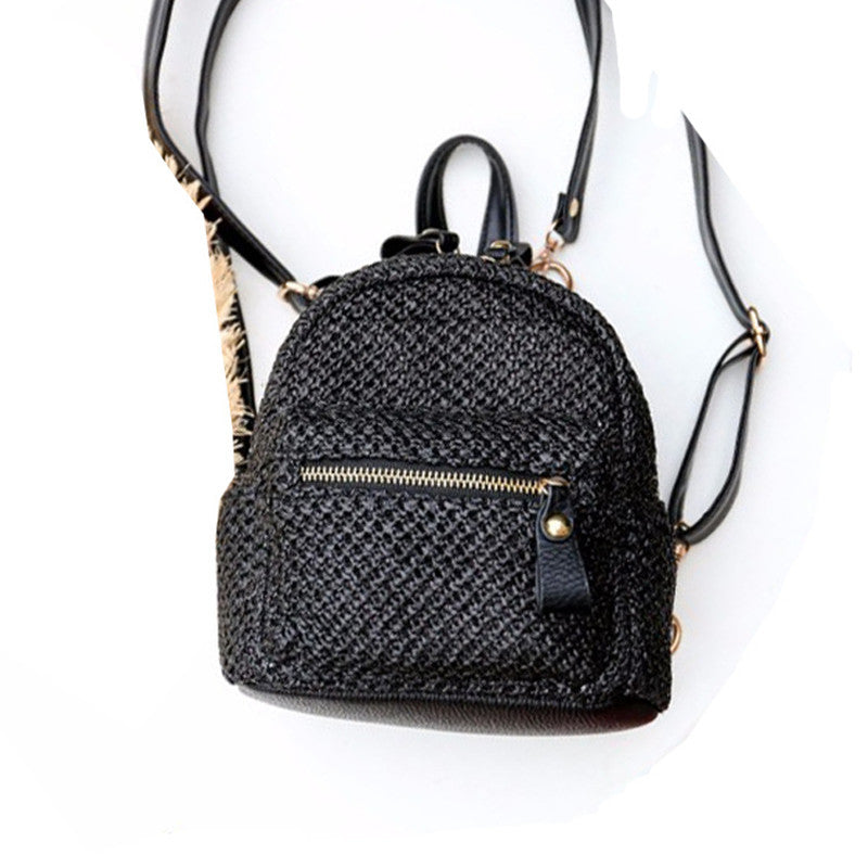 Backpack Straw Woven Backpack Small  Hollow Solid Color