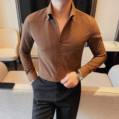 Long Sleeve Shirt Business Casual  British Style Spring Men's Long Sleeve Shirt Business Casual Solid Color