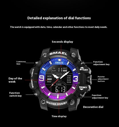 Sports Waterproof Electronic Watch Multi-function Training Alarm Clock Watch - sumet.shop