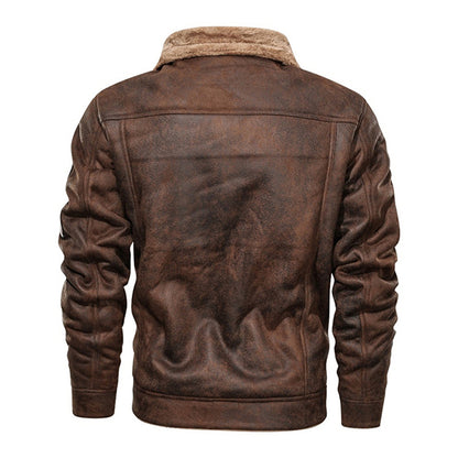 Winter Men Turn-down Collar Leather Jacket Outwear Warm Pilot Coats Windbreak - sumet.shop