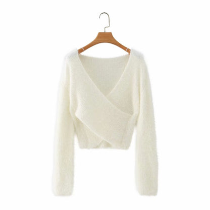 Sexy Cross V-neck Long Sleeve Top Knitted Sweater
