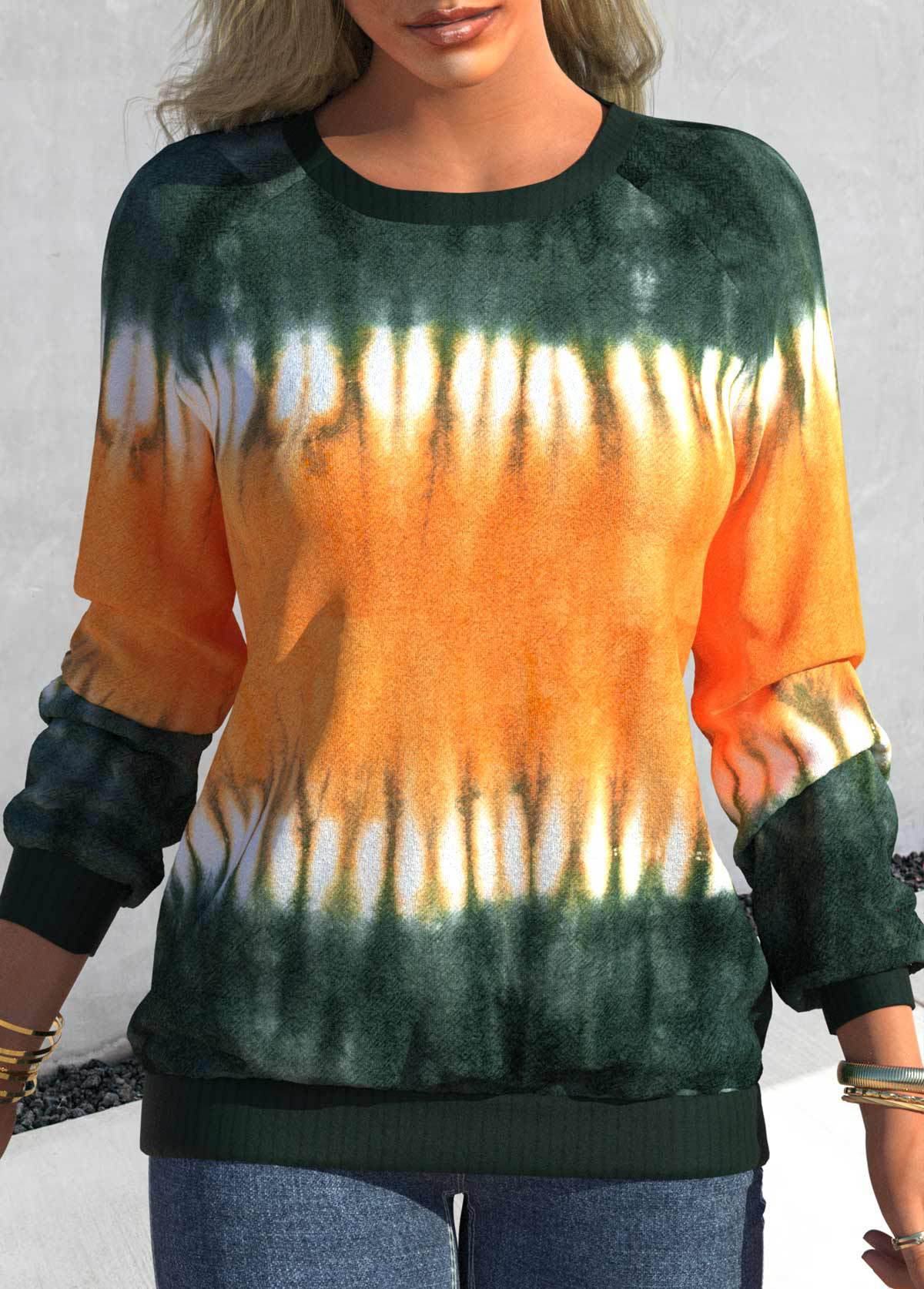 Women's Sweatshirt Tie Dye Print Crew Neck Raglan Casual Loose Sweatshirt