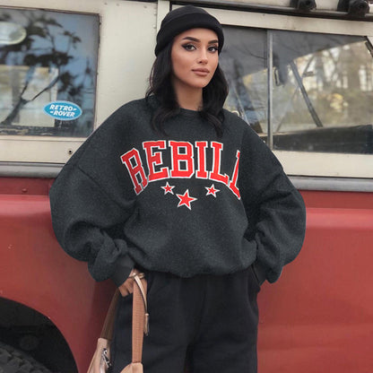 Ladies Casual Fashion Print Versatile Long Sleeve Sweatshirt