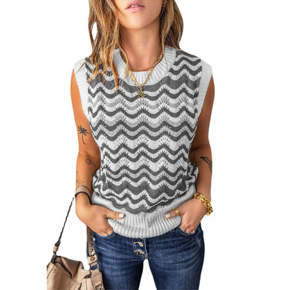 New European And American Fashion Wave Striped Knitted Vest Sweater