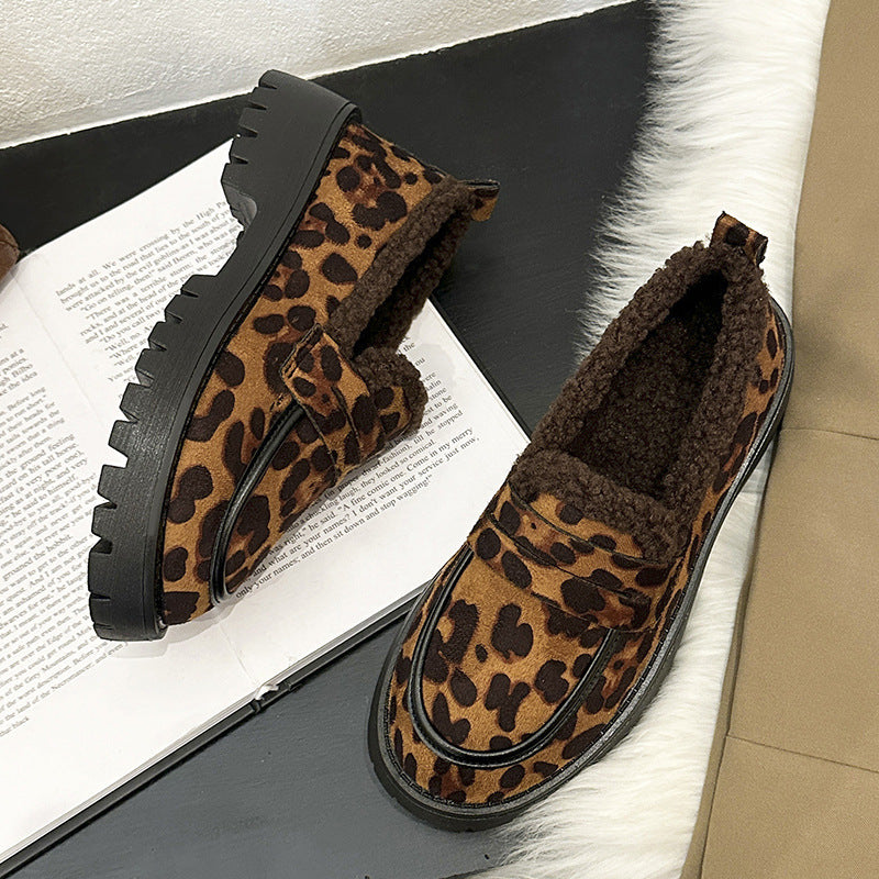 Loafers Leopard Plus Size Fleece Lined Loafers Leopard Print British Style