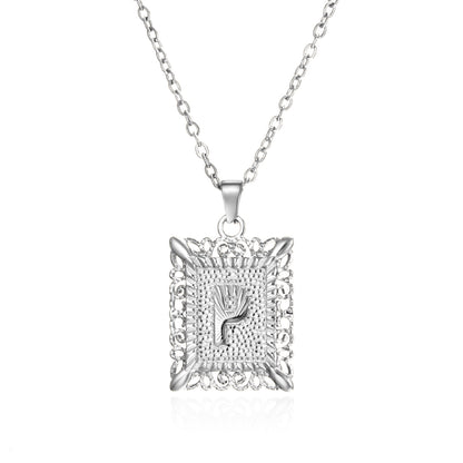 Stainless Steel 26 Letters Titanium Steel Square Pendant - sumet.shop