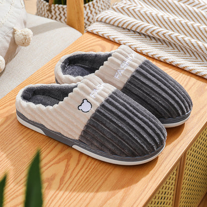 Winter Slippers Bear Embroidery Slippers Home Couple Winter Shoes