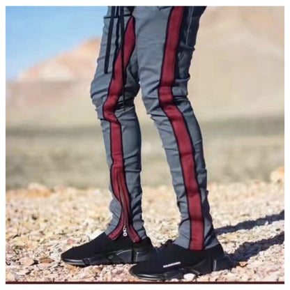 Double Stripes Ankle Zips Track Pants Color Blocking Sweatpants Black Drawstring Free Shipping